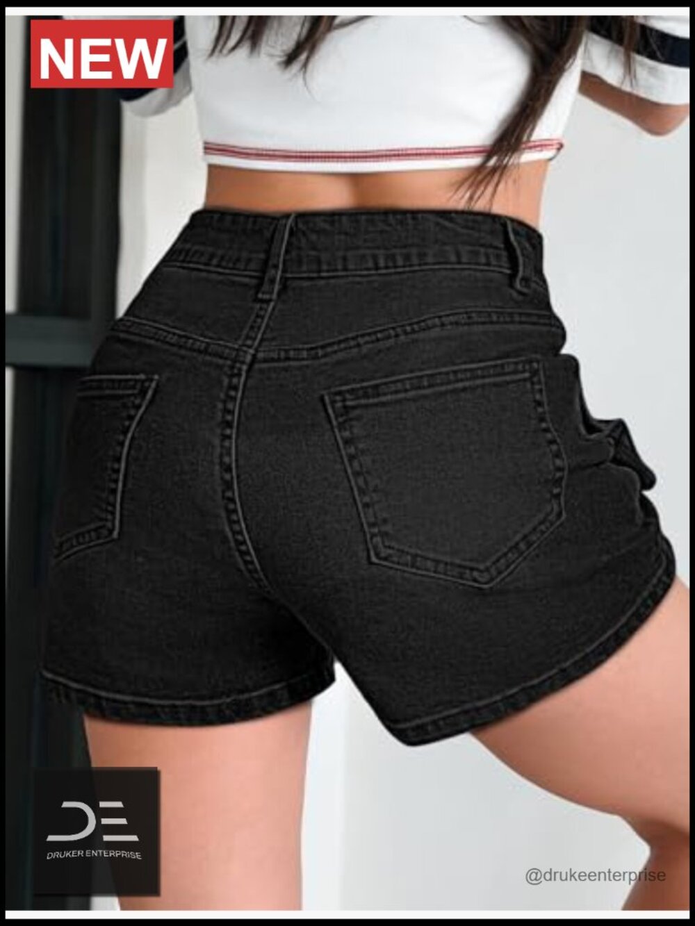 High Waisted Denim Shorts Casual Summer Hot Shorts Vintage Patch Pocket - Picture 3 of 7